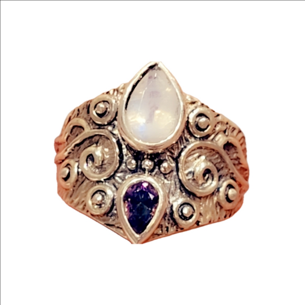 Fancy Multi Stone Sterling Silver 925 Gemstone Ring - Picture 1 of 3